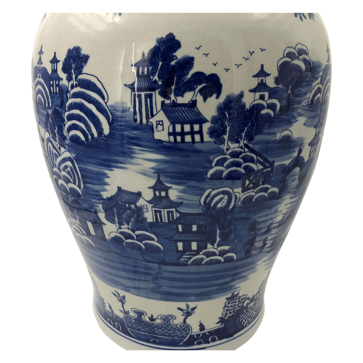 Pair of Chinese Blue and White River Scene Ginger Jars - English Georgian America