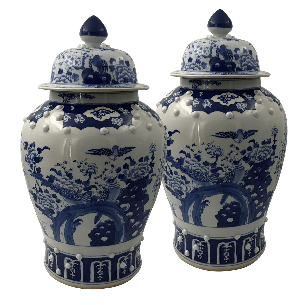 Pair of Chinese Blue and White Temple Jars - English Georgian America