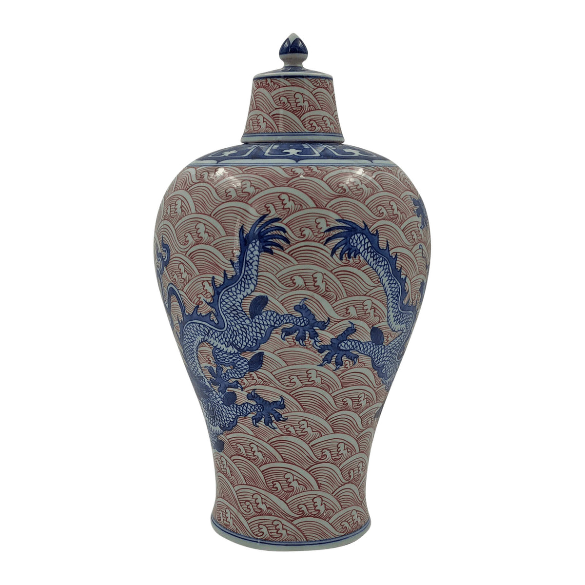 Pair of Chinese Blue Dragon Lidded Vases - English Georgian America