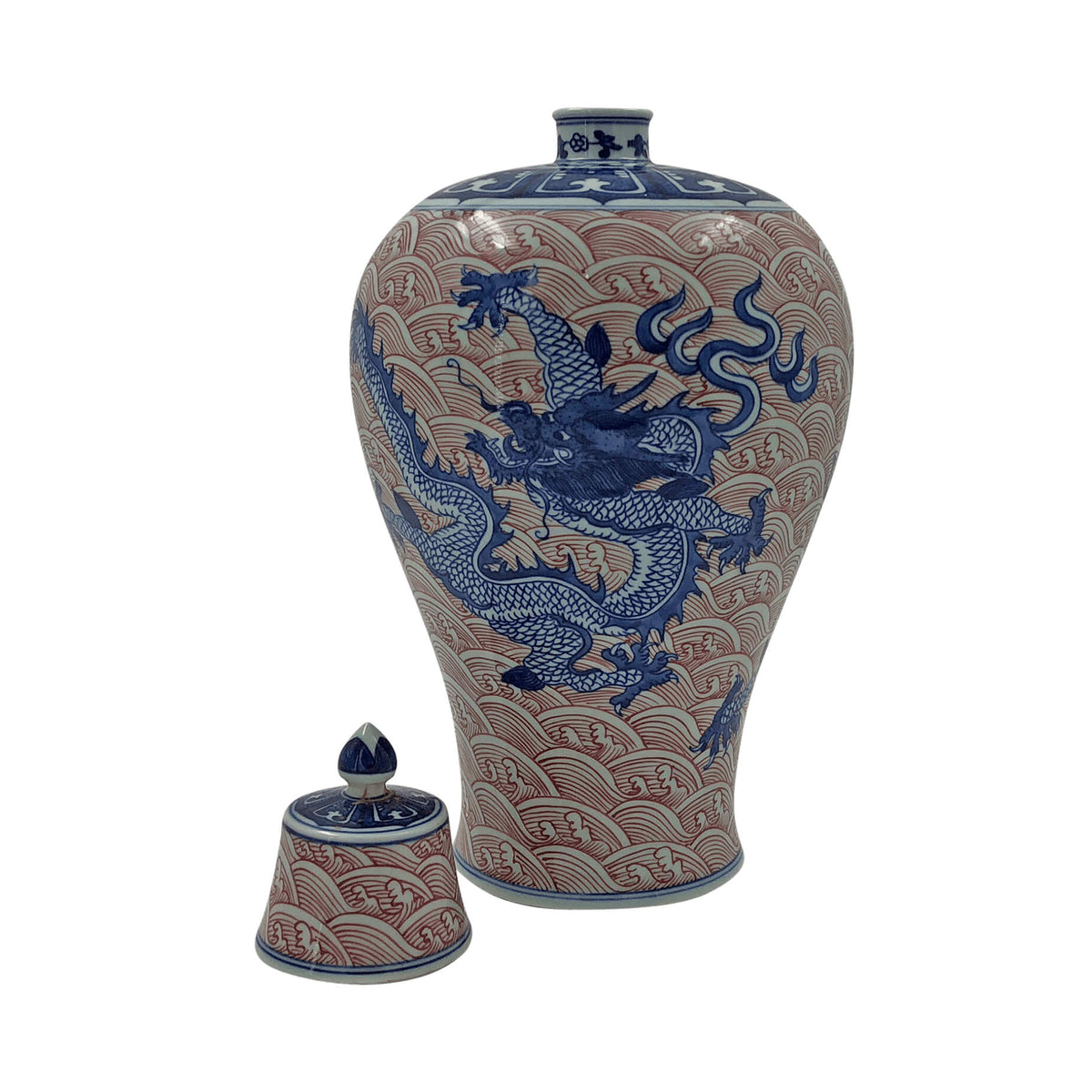Pair of Chinese Blue Dragon Lidded Vases - English Georgian America