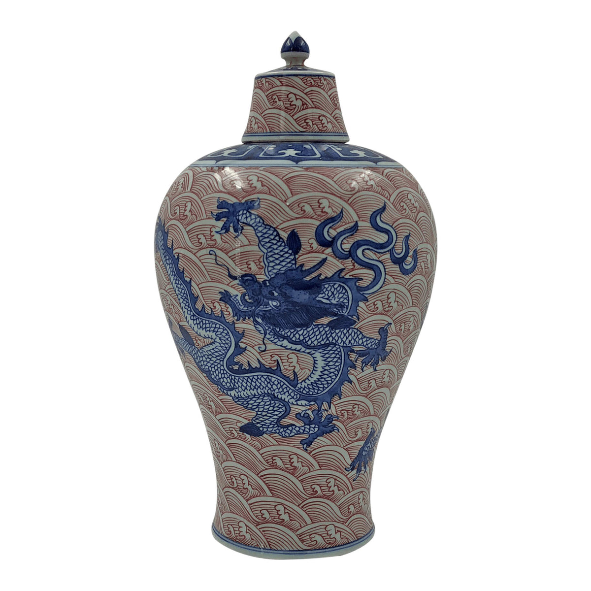 Pair of Chinese Blue Dragon Lidded Vases - English Georgian America