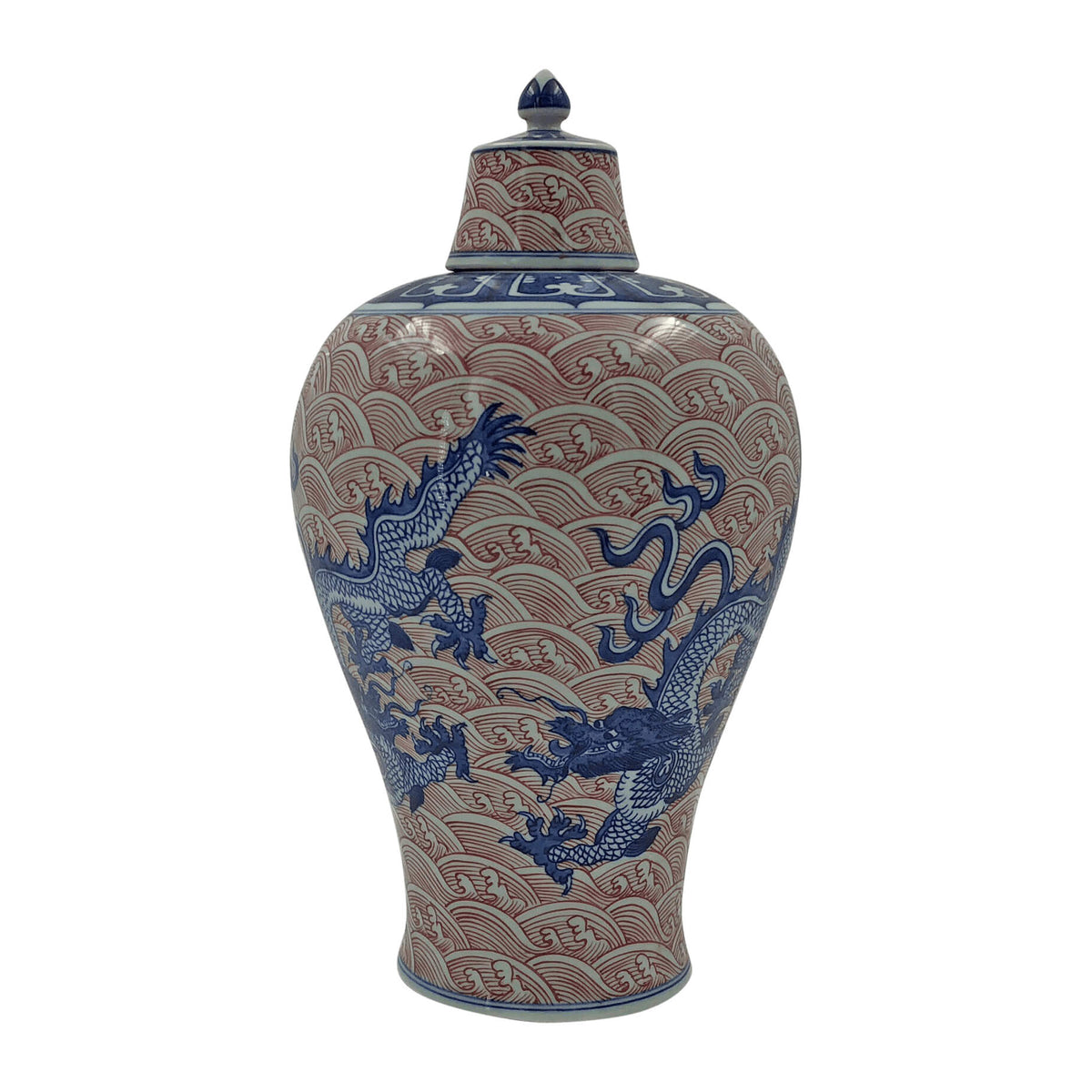 Pair of Chinese Blue Dragon Lidded Vases - English Georgian America