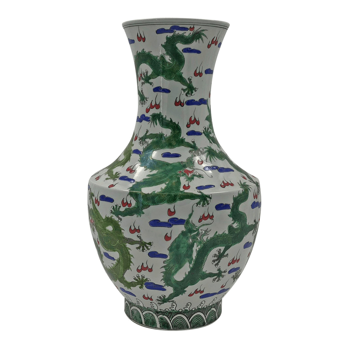 Pair of Chinese Green Dragon Hu-Shaped Vases - English Georgian America