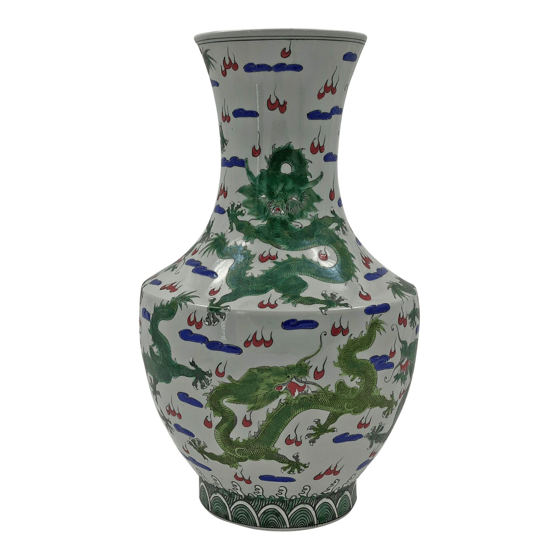 Pair of Chinese Green Dragon Hu-Shaped Vases - English Georgian America