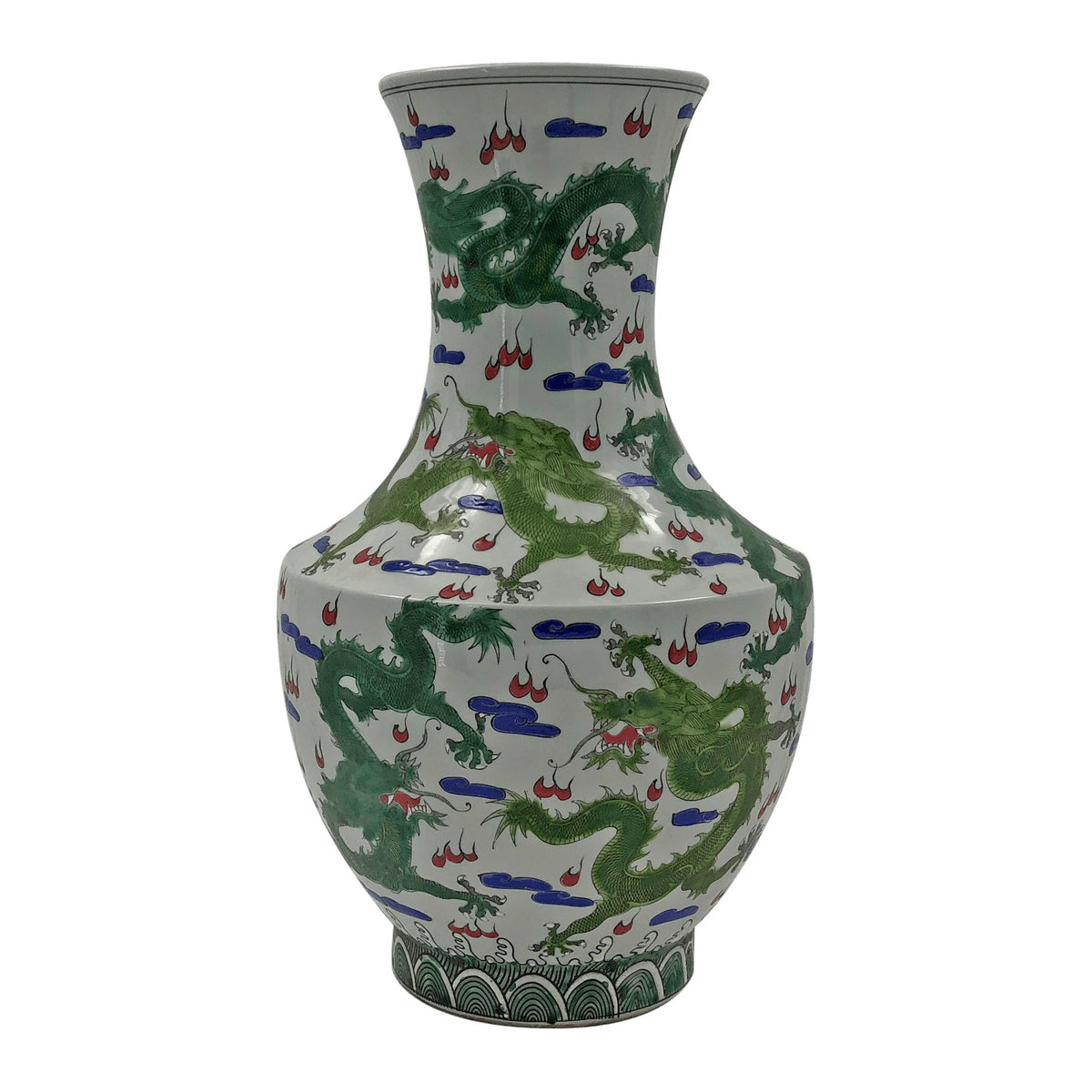 Pair of Chinese Green Dragon Hu-Shaped Vases - English Georgian America