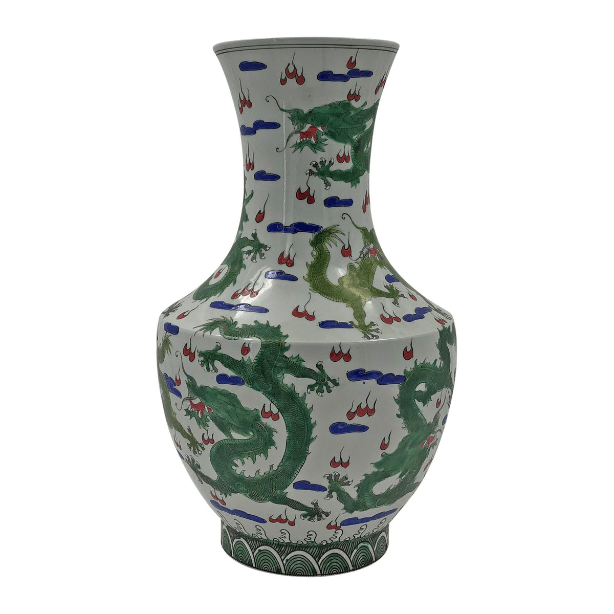 Pair of Chinese Green Dragon Hu-Shaped Vases - English Georgian America