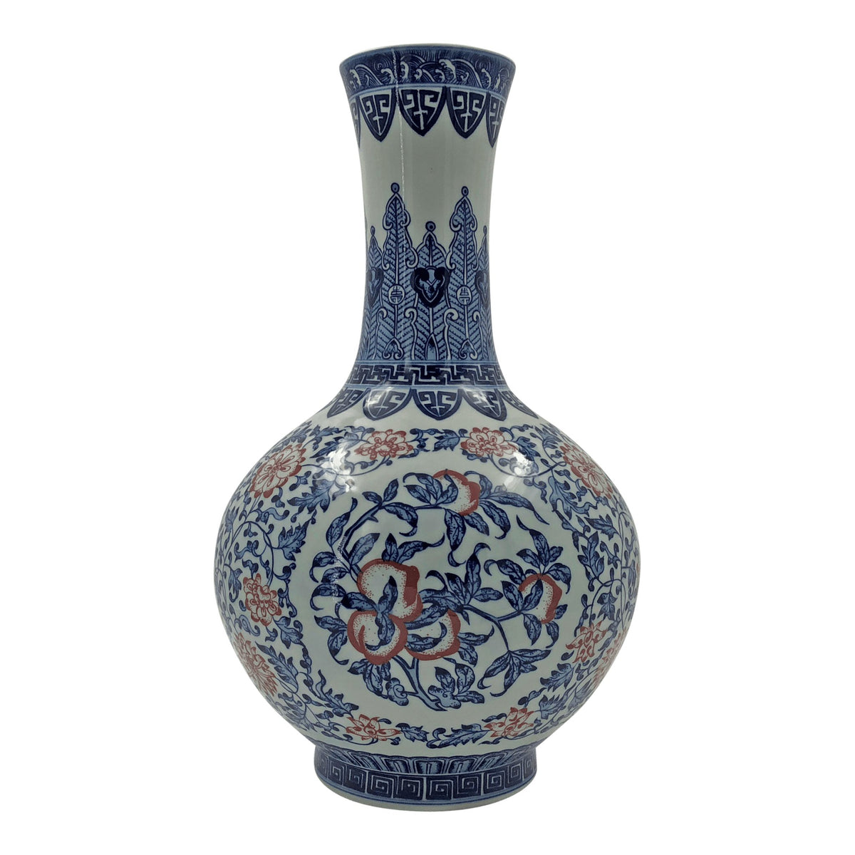 Pair of Chinese Iron Red, Blue and White Bottle Vases - English Georgian America