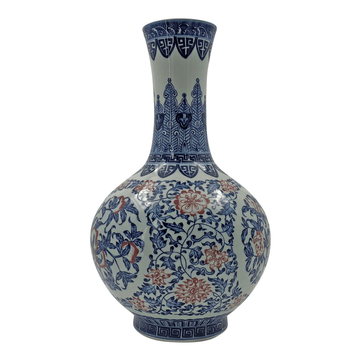 Pair of Chinese Iron Red, Blue and White Bottle Vases - English Georgian America