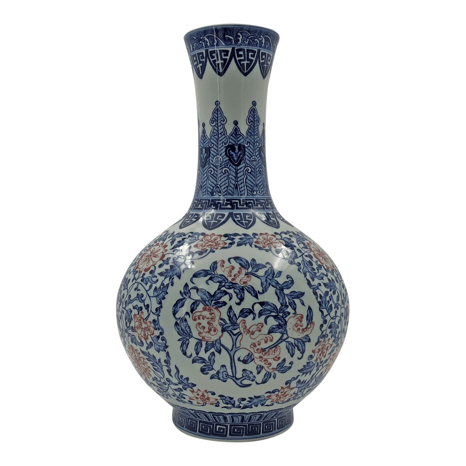 Pair of Chinese Iron Red, Blue and White Bottle Vases - English Georgian America