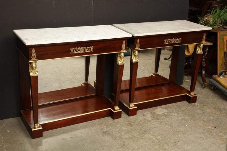 Pair of Empire Marble-Top Consoles - English Georgian America