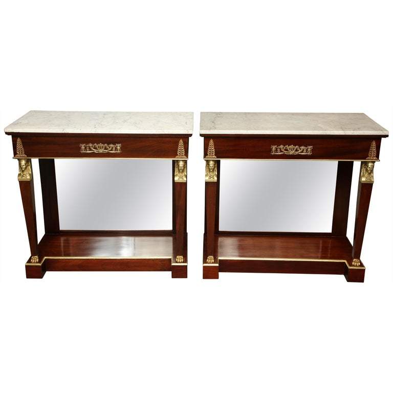 Pair of Empire Marble-Top Consoles - English Georgian America