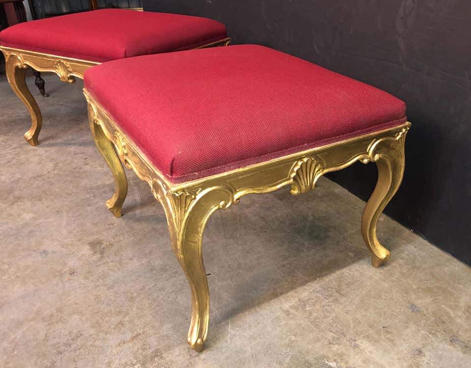 Pair of George III Style Gilt Stools - English Georgian America