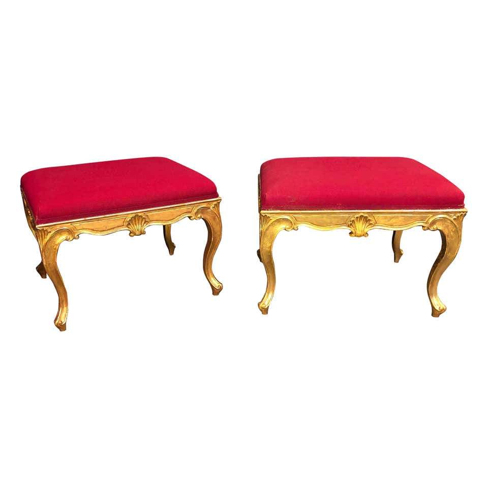 Pair of George III Style Gilt Stools - English Georgian America