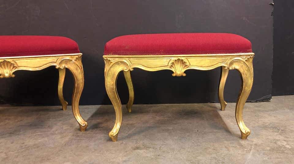 Pair of George III Style Gilt Stools - English Georgian America