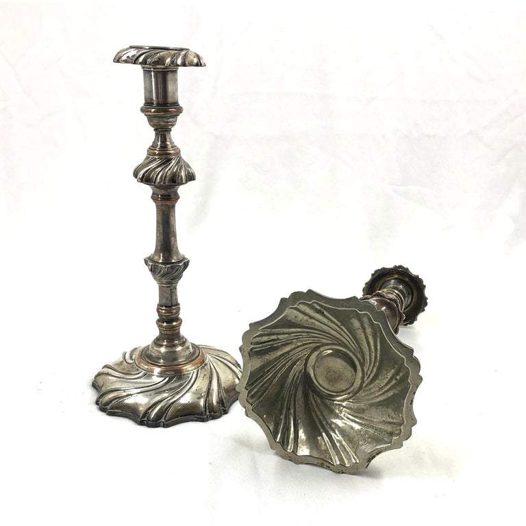 Pair of Georgian Silvered Candlesticks - English Georgian America