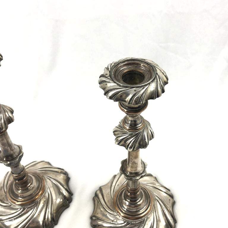 Pair of Georgian Silvered Candlesticks - English Georgian America