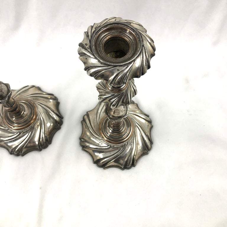 Pair of Georgian Silvered Candlesticks - English Georgian America