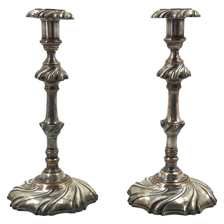 Pair of Georgian Silvered Candlesticks - English Georgian America