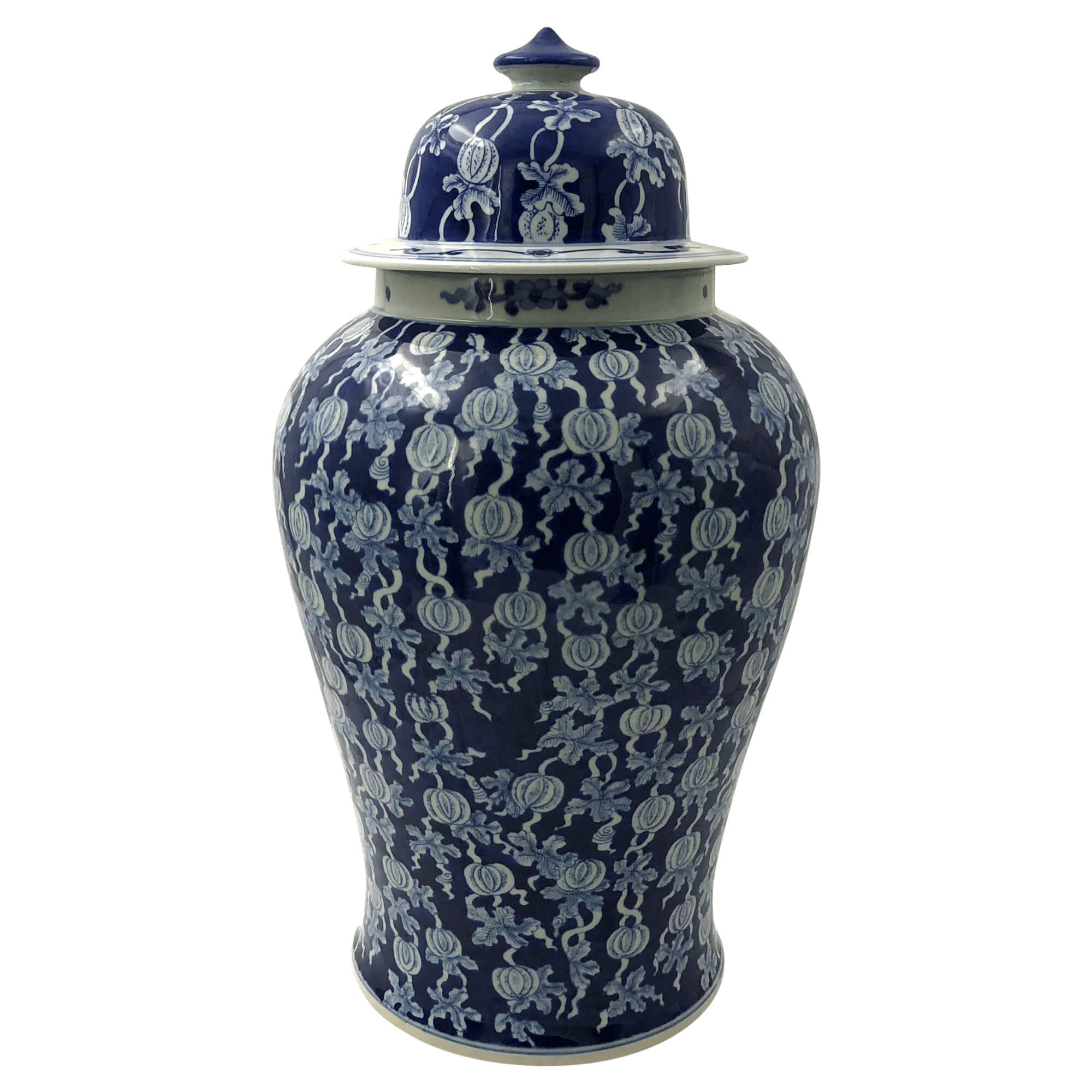 Pair of Hand Painted Blue and White Ginger Jars - English Georgian America
