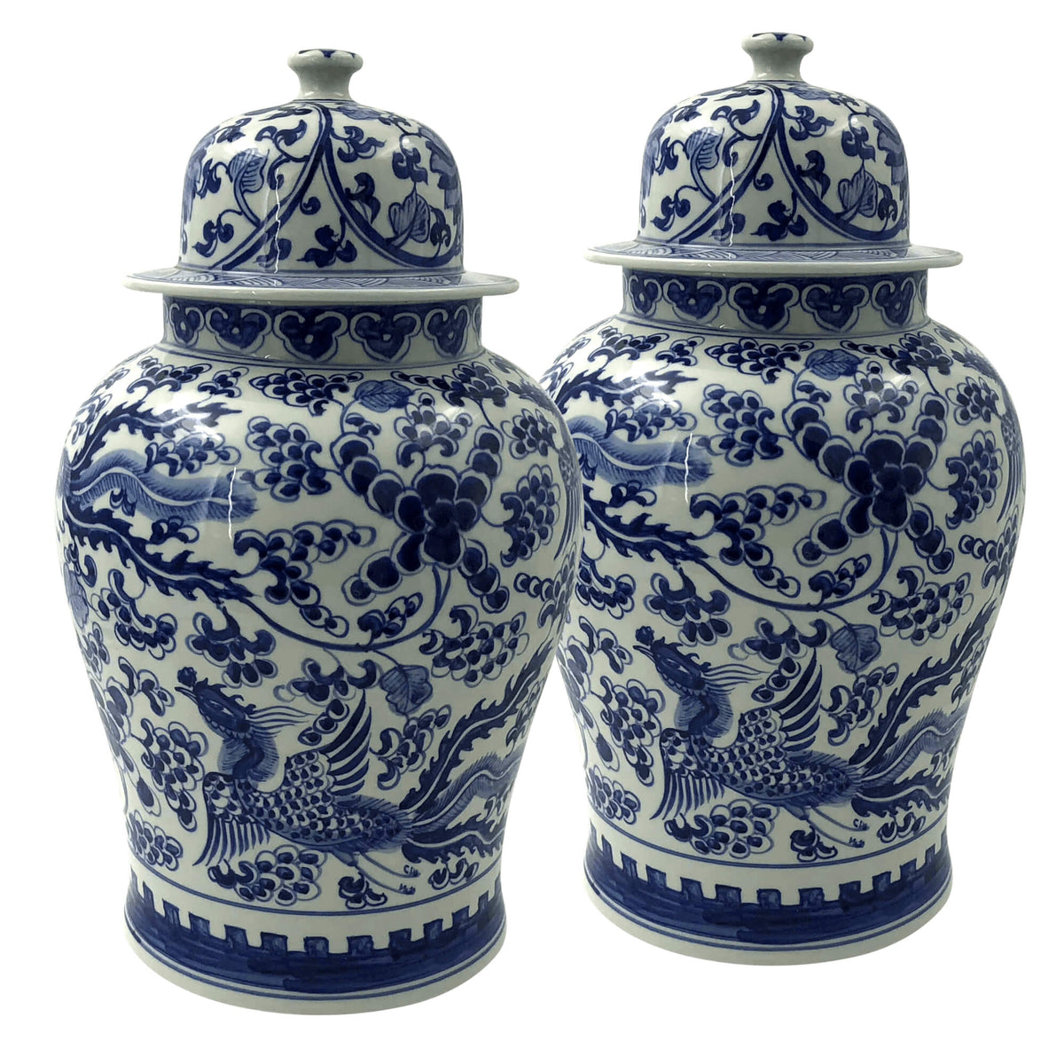Pair of Large Blue and White Ginger Jars - English Georgian America