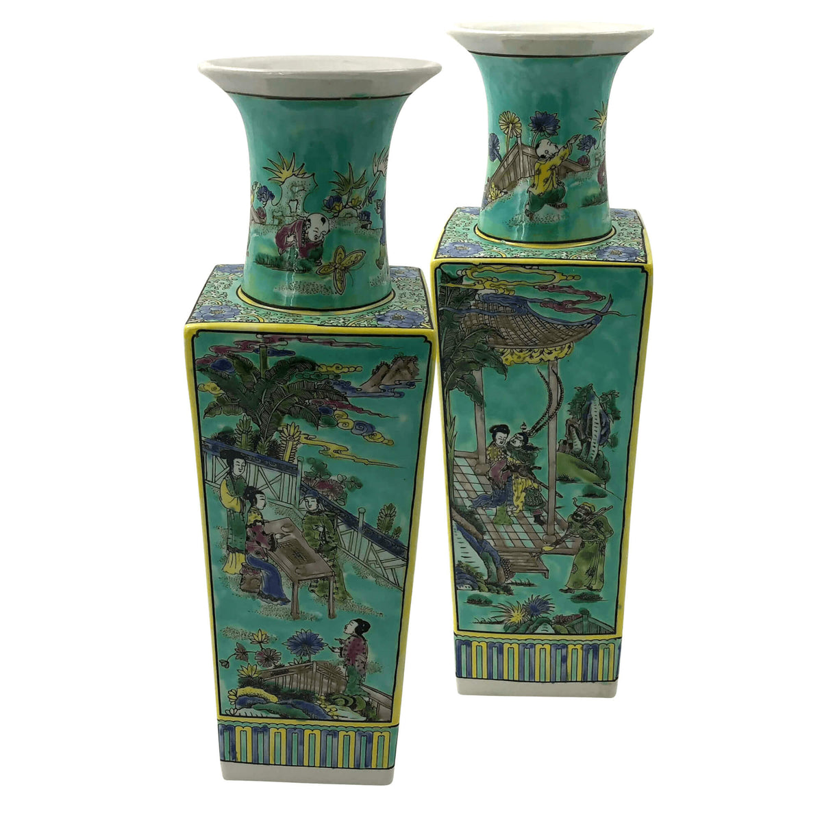Pair of Large Chinese Flower Vases - English Georgian America