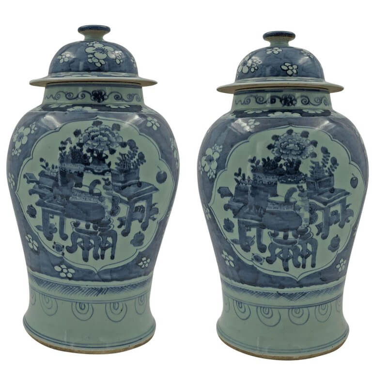 Pair of Large Chinese Still Life Temple Jar - English Georgian America