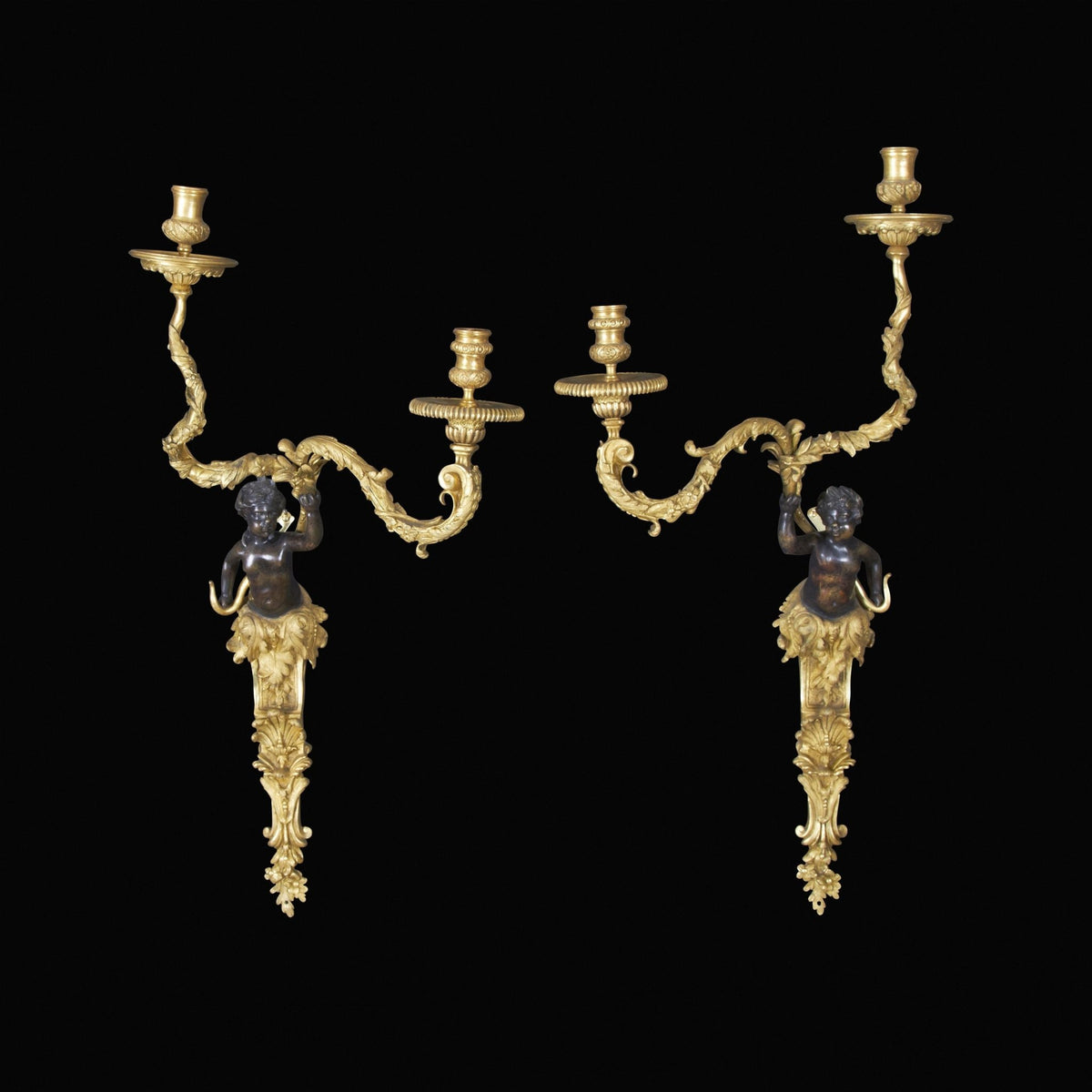 Pair of Regence Style Bronze Two Arm Sconces - English Georgian America