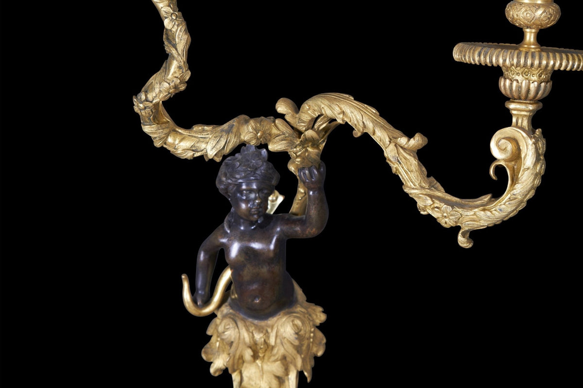 Pair of Regence Style Bronze Two Arm Sconces - English Georgian America