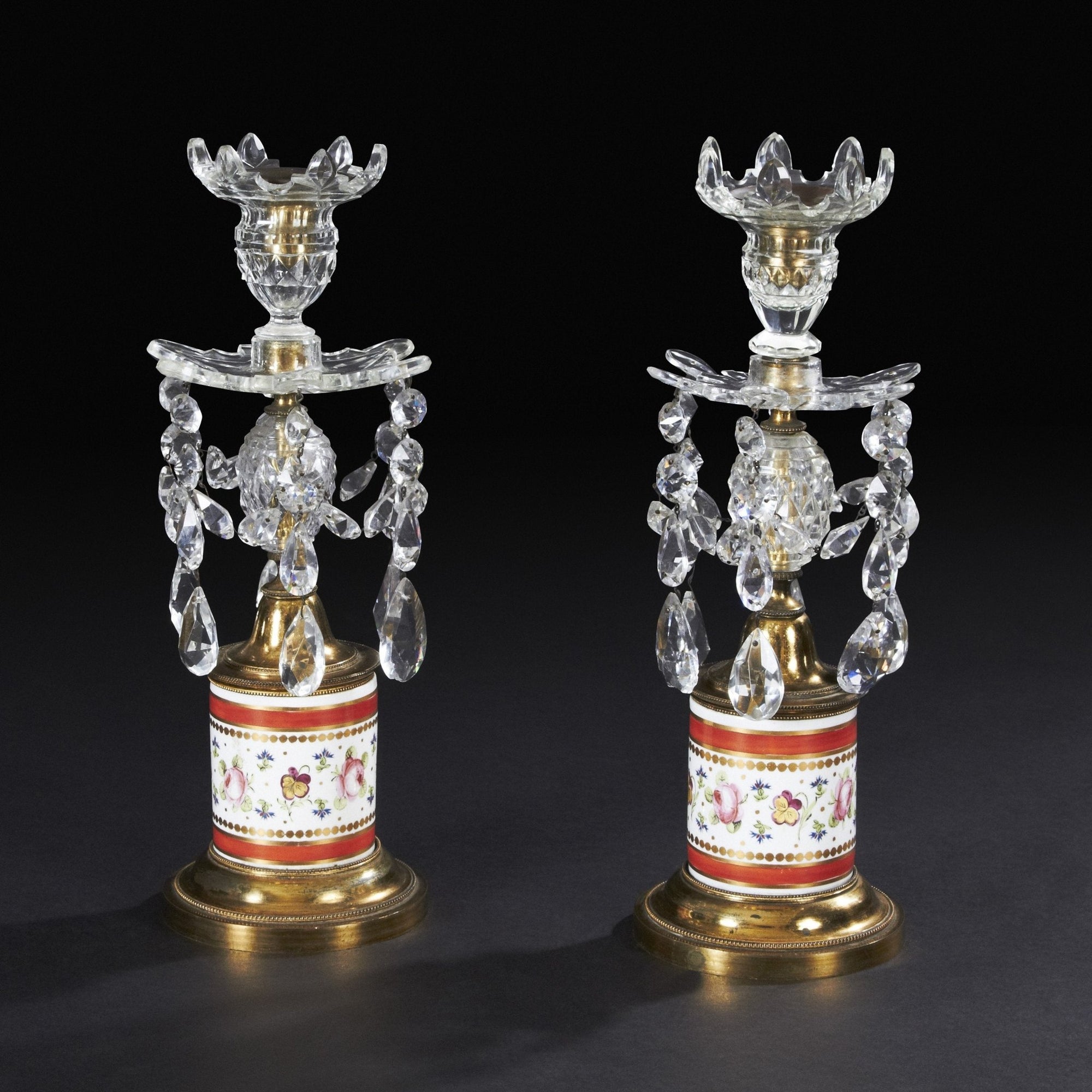 Pair of Regency Ormolu Mounted Cut Glass Candlesticks - English Georgian America
