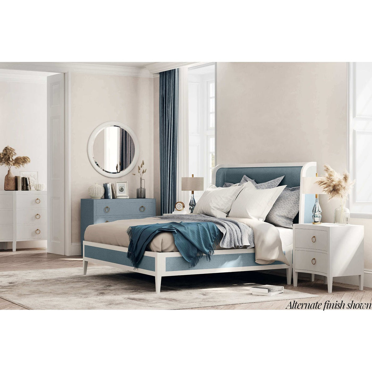 Pale Blue Linen Wrapped Modern Nightstand - English Georgian America