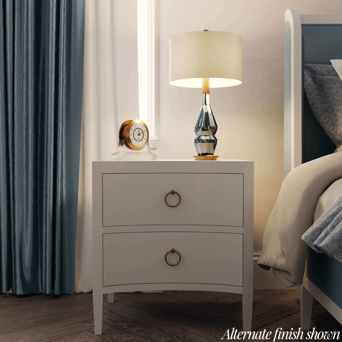 Pale Blue Linen Wrapped Modern Nightstand - English Georgian America