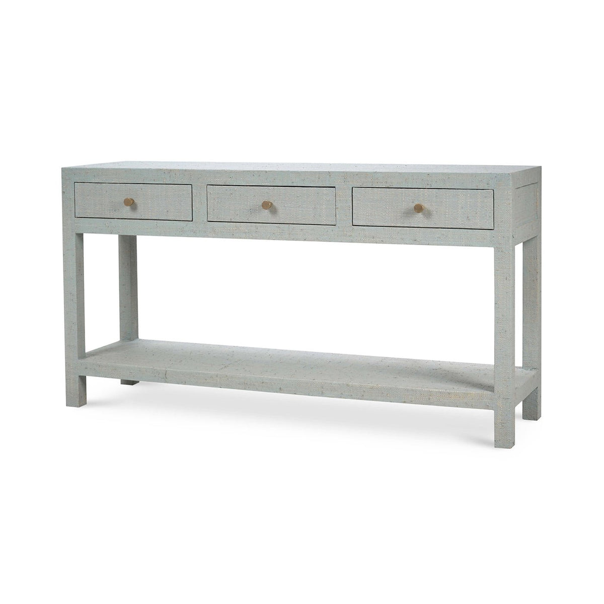 Pale Blue Washed Raffia Console Table - English Georgian America