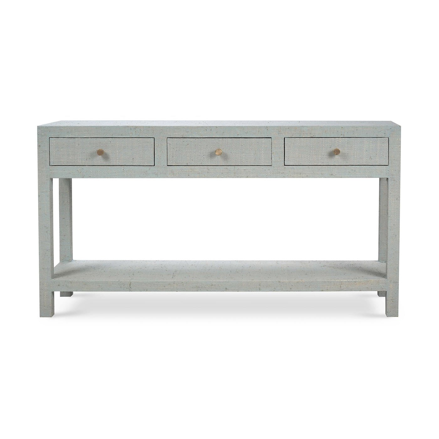 Pale Blue Washed Raffia Console Table - English Georgian America