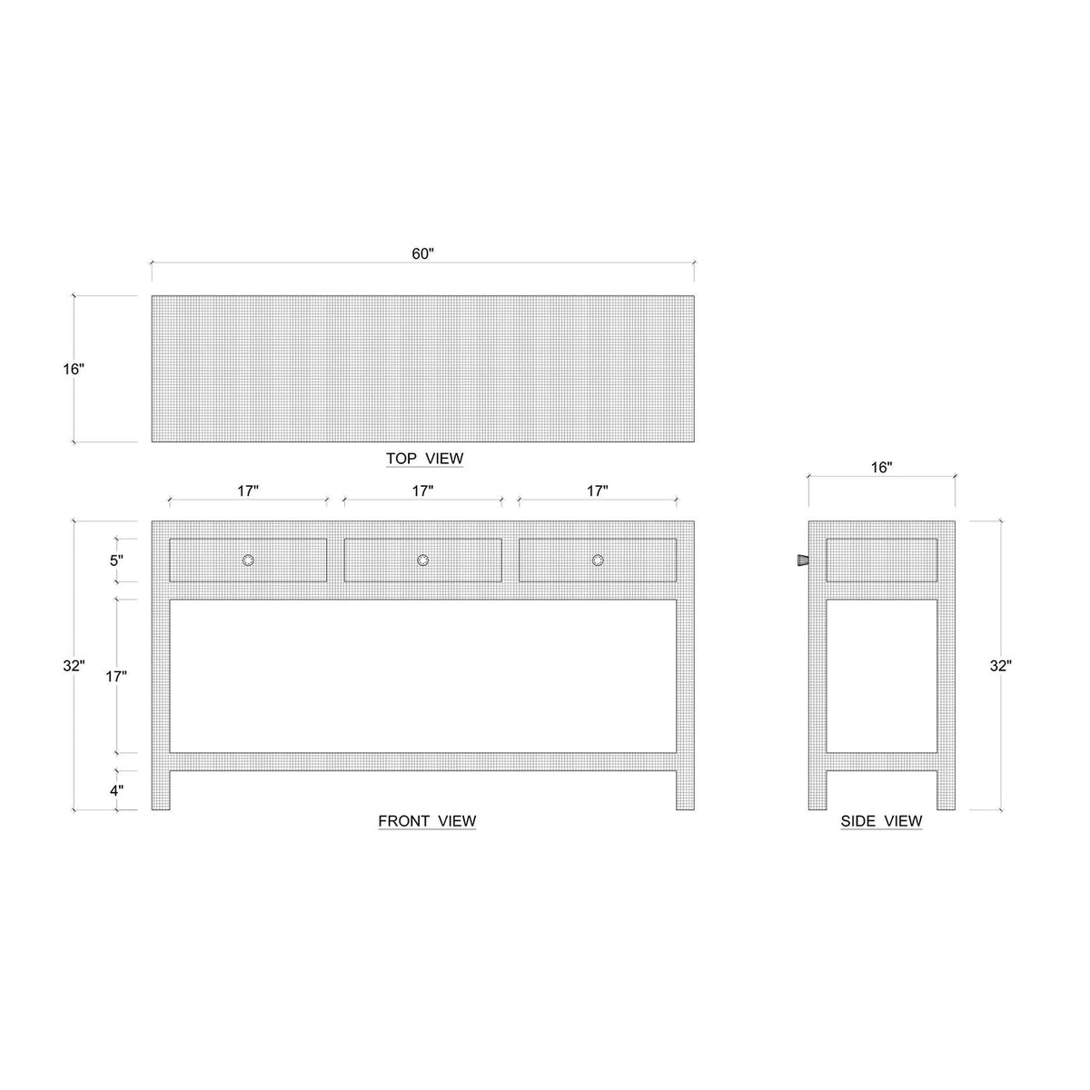 Pale Blue Washed Raffia Console Table - English Georgian America