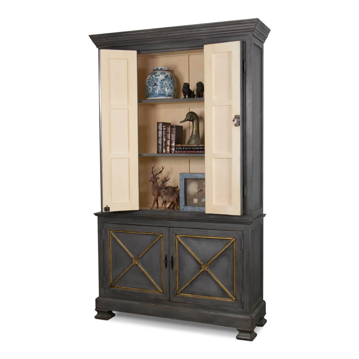 Provincial Painted Tall Bookcase - Grey - English Georgian America