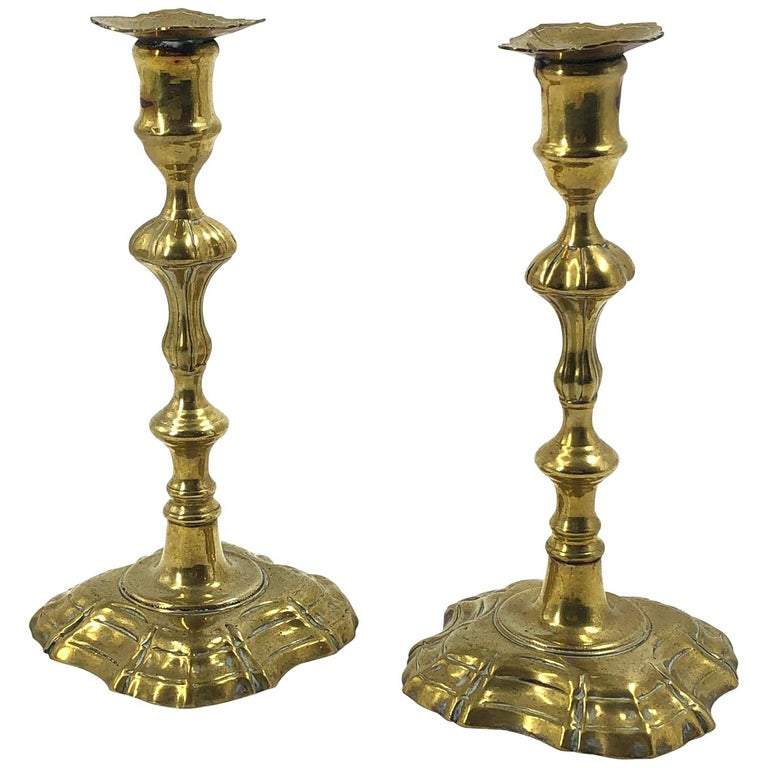 Queen Anne Brass Candlesticks - English Georgian America