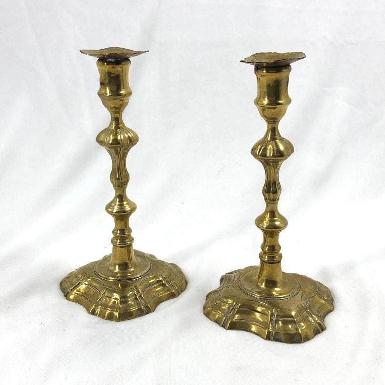 Queen Anne Brass Candlesticks - English Georgian America