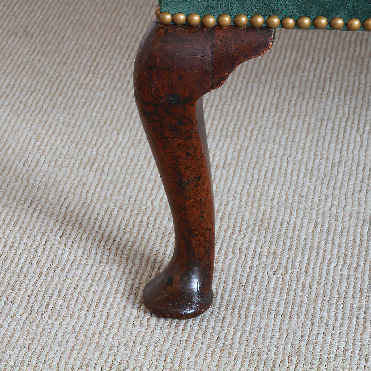 Queen Anne Leather Upholstered Wingchair - English Georgian America