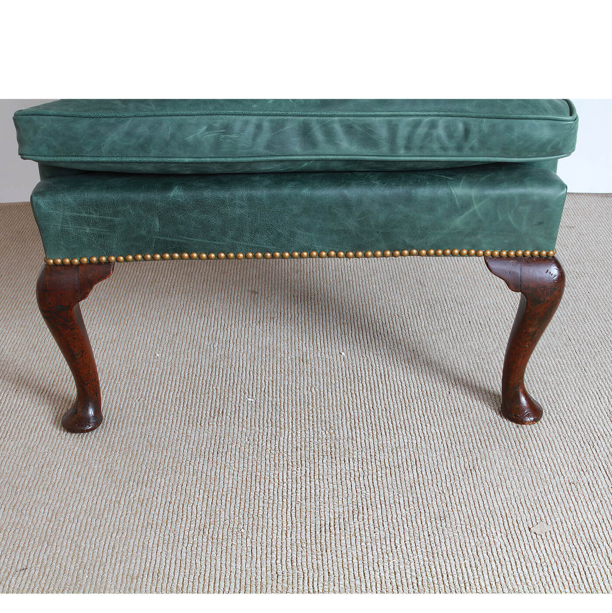 Queen Anne Leather Upholstered Wingchair - English Georgian America