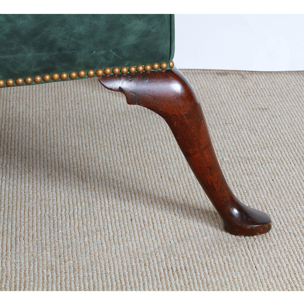 Queen Anne Leather Upholstered Wingchair - English Georgian America