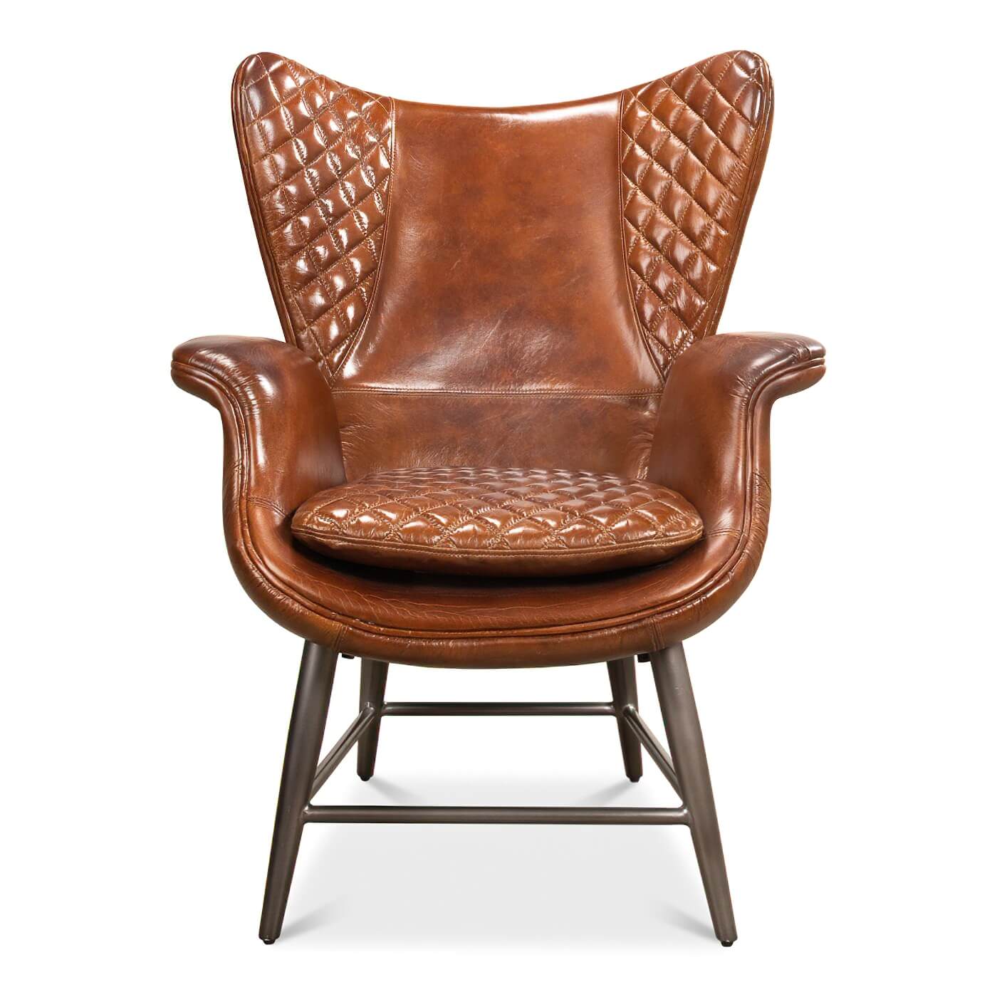 Quilted Brown Leather Armchair - English Georgian America