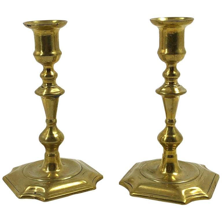 Rare Queen Anne Brass Candlesticks - English Georgian America