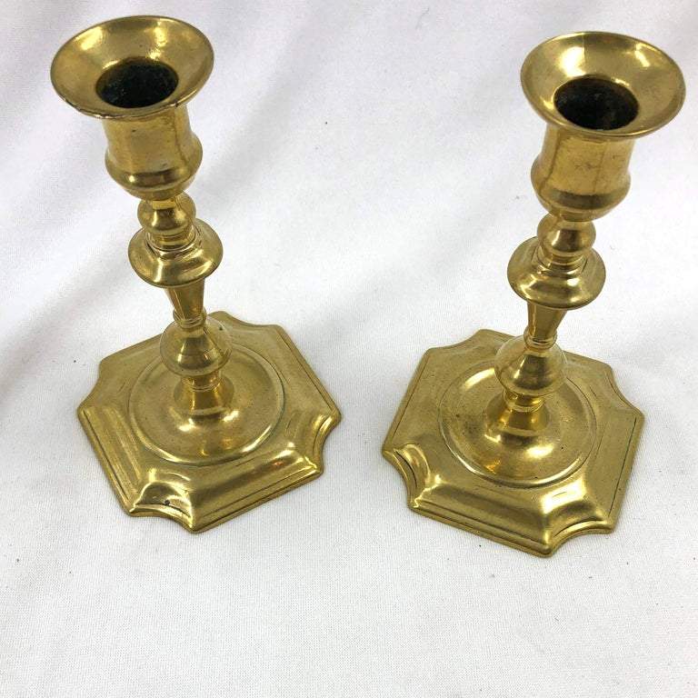 Rare Queen Anne Brass Candlesticks - English Georgian America