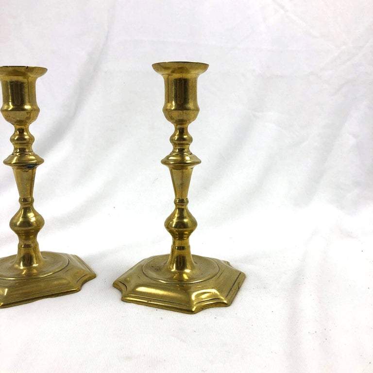 Rare Queen Anne Brass Candlesticks - English Georgian America
