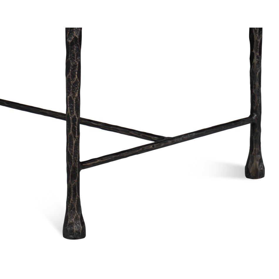 Red Leather and Iron Rustic Small Bench - English Georgian America