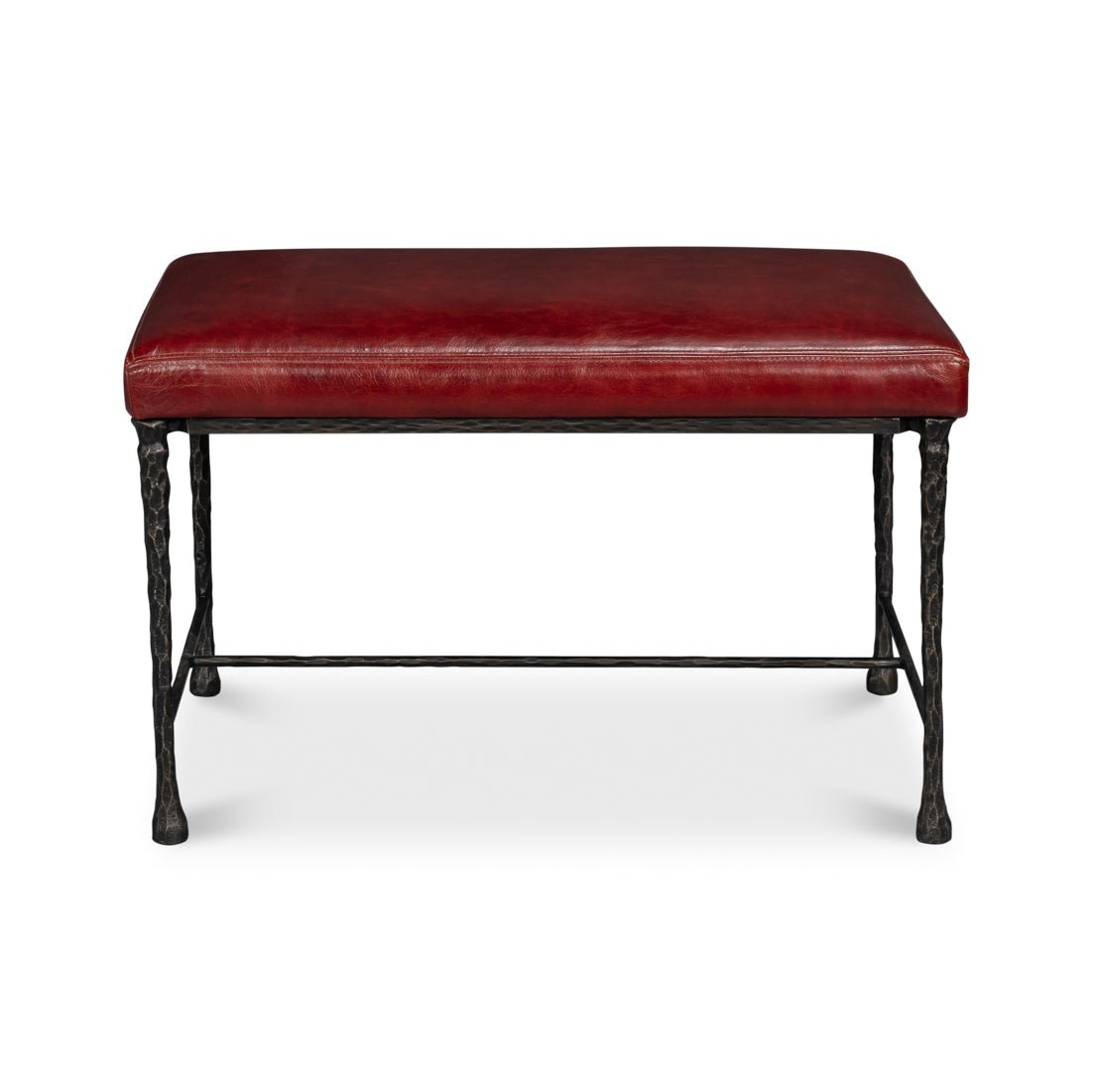 40 Inch Red Bench Red Leather and Iron Rustic Small Bench | Handcrafted Elegance ...