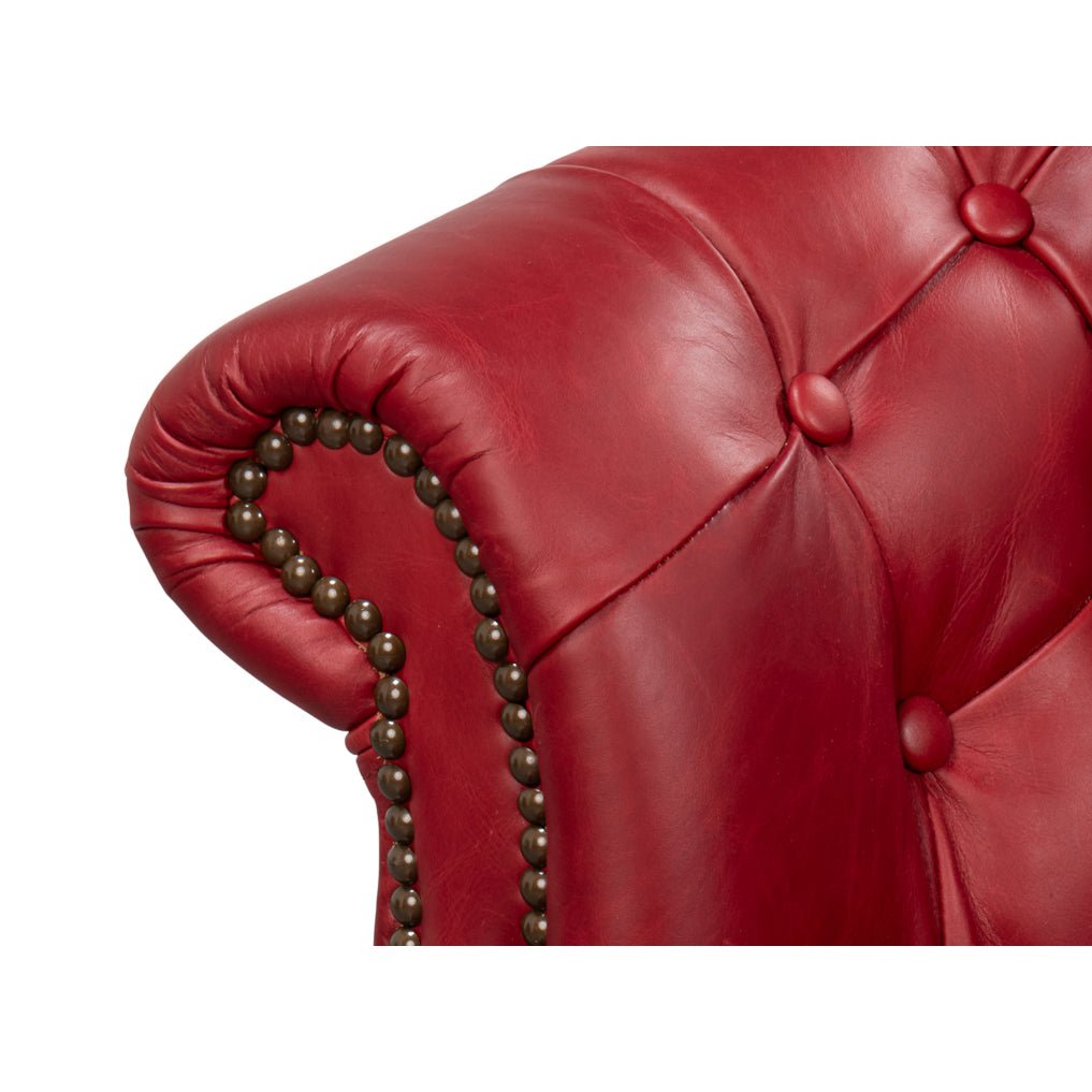 Red Leather Barrel Back Chair - English Georgian America