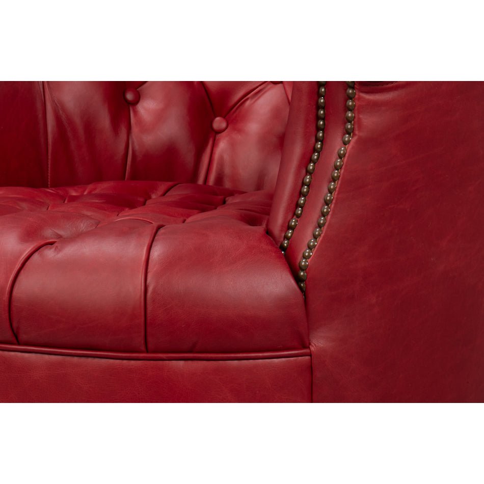 Red Leather Barrel Back Chair - English Georgian America