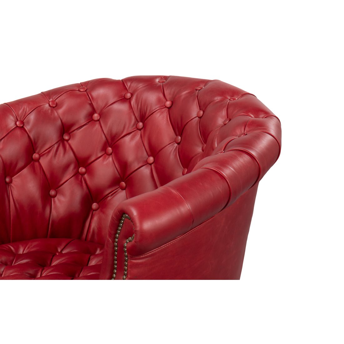 Red Leather Barrel Back Chair - English Georgian America