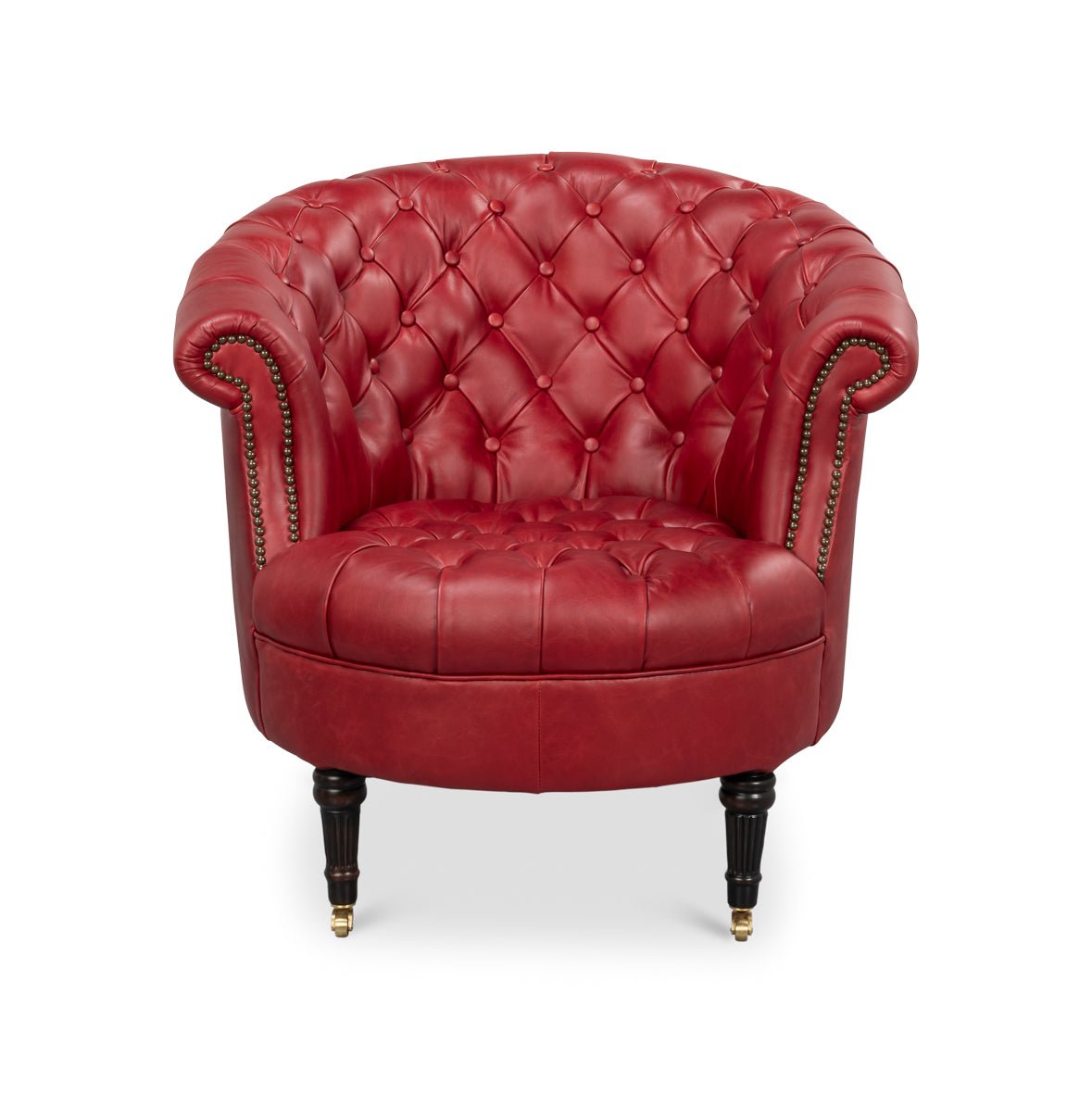 Red Leather Barrel Back Chair - English Georgian America